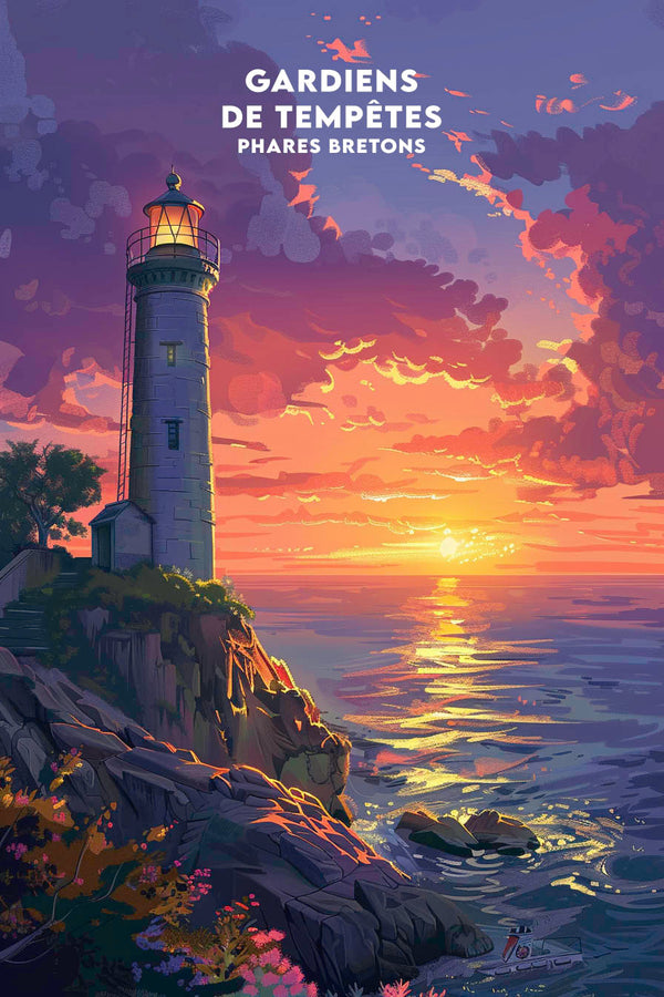 Affiche phare bretagne breton sunset