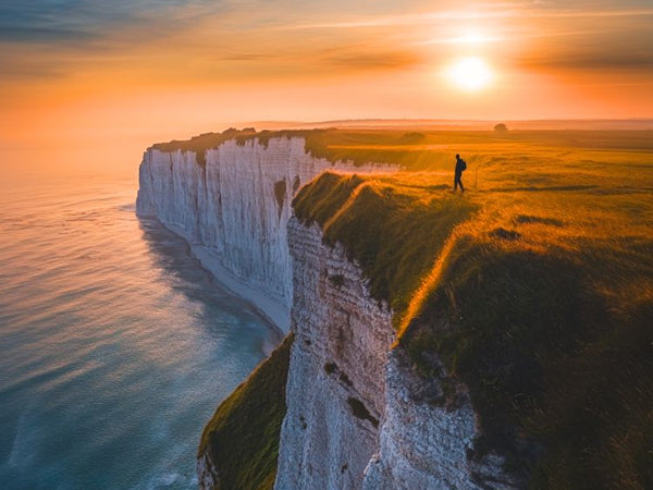 Affiche, Cap blanc nez, Drone, Coucher de Soleil, Nord Pas de Calais, Paysage, Nature, Mural, Photo aérienne, Décoration.