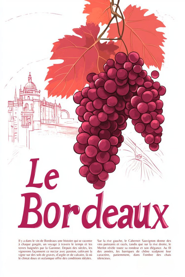 Affiche Bordeaux vin rouge raisin château Gironde histoire.