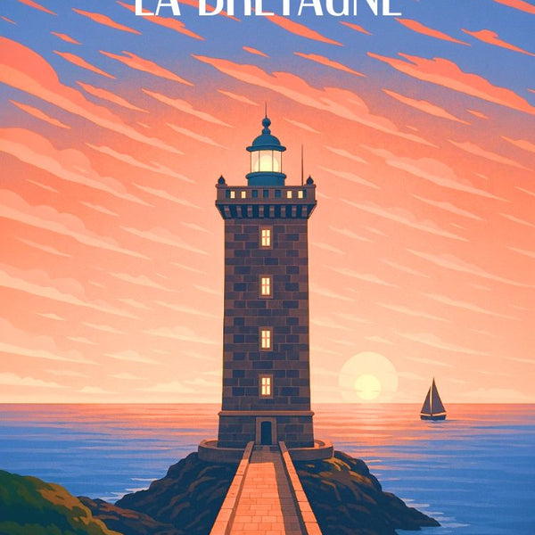 Affiche, Vintage, Phare de Kermorvan, Bretagne, Décoration, Murale, Nautique, Maritime, France, Patrimoine.