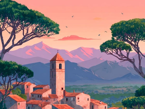 Affiche La Corse - Sunset vintage paysage
