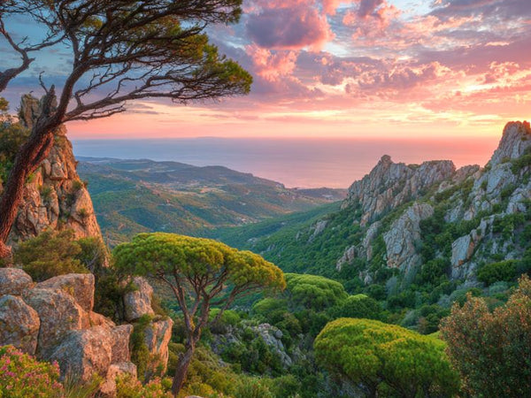 Corse, Beauté, Affiche, Paysage, Découverte, Nature, Voyage, Tourisme, Décoration, Illustration.