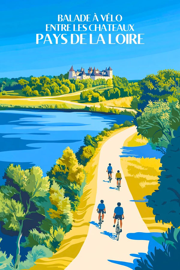 Affiche vélo Pays de la Loire châteaux balade nature