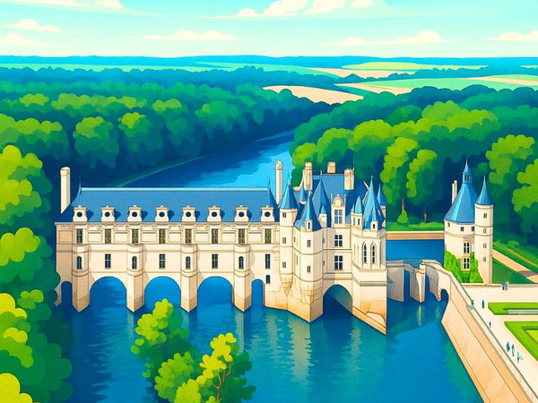 Château de Chenonceau, Posters, Affiches, Indre et Loire, Décoration, Murale, Tourisme, Patrimoine, Châteaux de la Loire, France