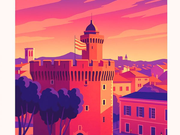Perpignan, Rétro, Vintage, Poster, Design, Art, Pyrénées Orientales, Décoration, France, Souvenir.