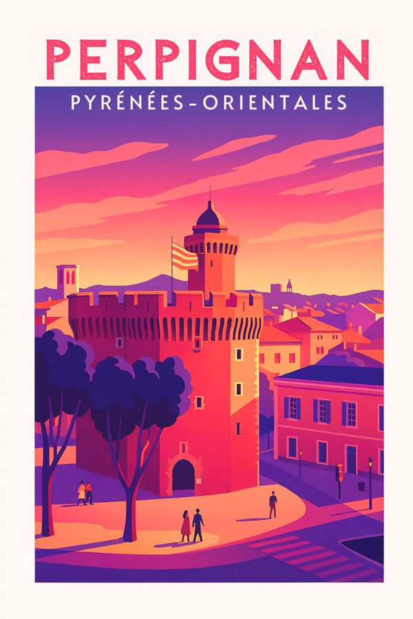 Perpignan, Rétro, Vintage, Poster, Design, Art, Pyrénées Orientales, Décoration, France, Souvenir.