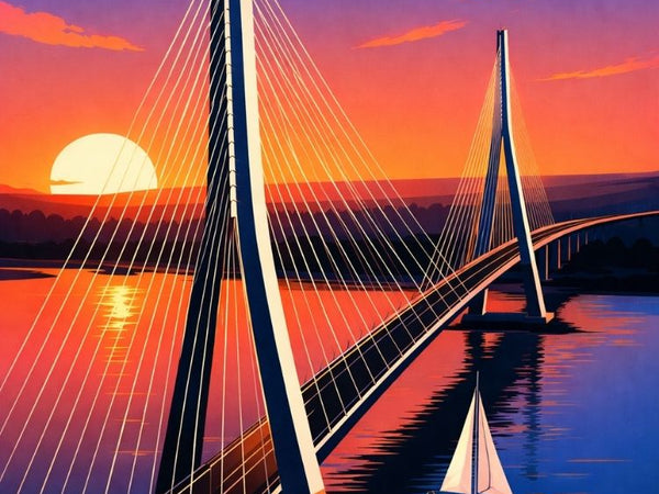 Arty, Neo Vintage, Affiche, Pont de Normadie, Retro, Tendance, Design, Deco, Wall Art, French Landmark