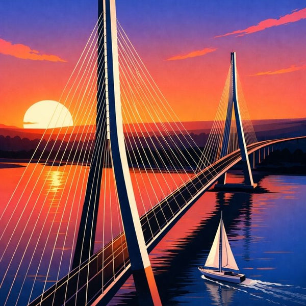 Arty, Neo Vintage, Affiche, Pont de Normadie, Retro, Tendance, Design, Deco, Wall Art, French Landmark