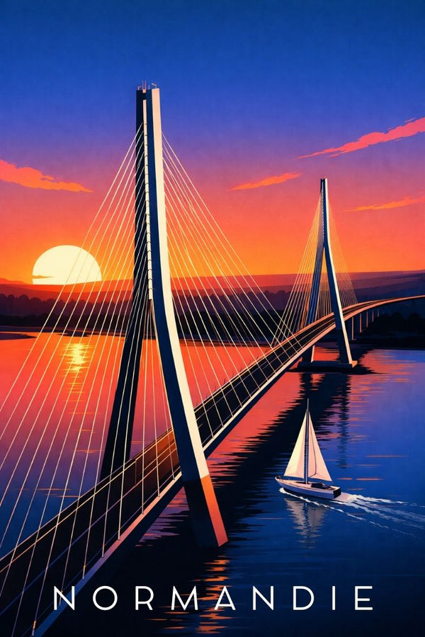 Arty, Neo Vintage, Affiche, Pont de Normadie, Retro, Tendance, Design, Deco, Wall Art, French Landmark