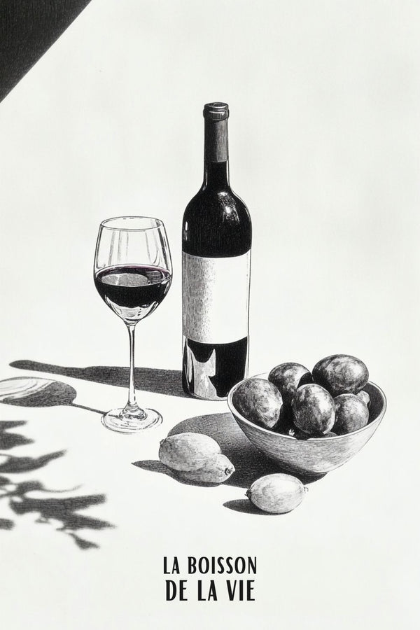 Affiche Vin - La Boisson de la Vie Noir et Blanc
