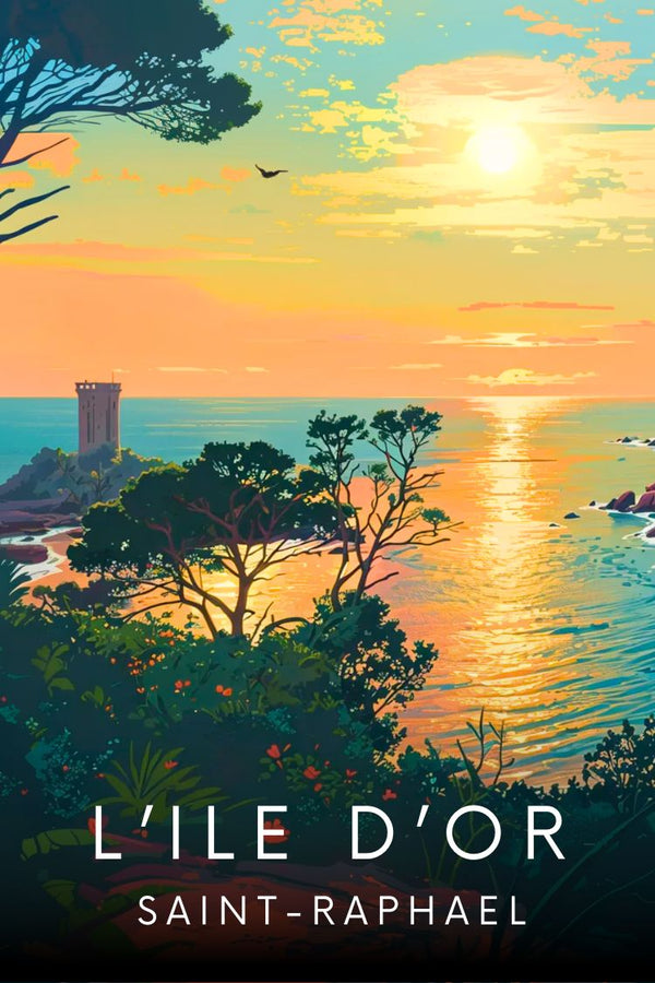 Affiche Île d'Or Saint-Raphaël Fréjus - Coucher de Soleil