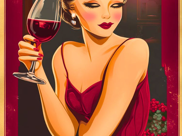 Affiche vintage Bordeaux vin rouge femme élégance rétro.