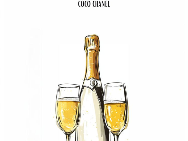 Coco Chanel, Champagne, Drôle, Affiche, Poster, Tendance, Vin, Design, Décoration, Citation
