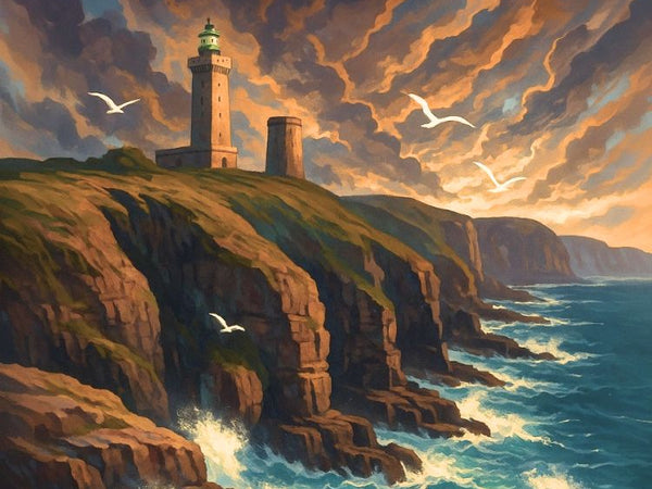 Aquarelle, Bretonne, Cap Frehel, Fort La Latte, Tempête, Décoration, Art, Bretagne, Peinture, Paysage.