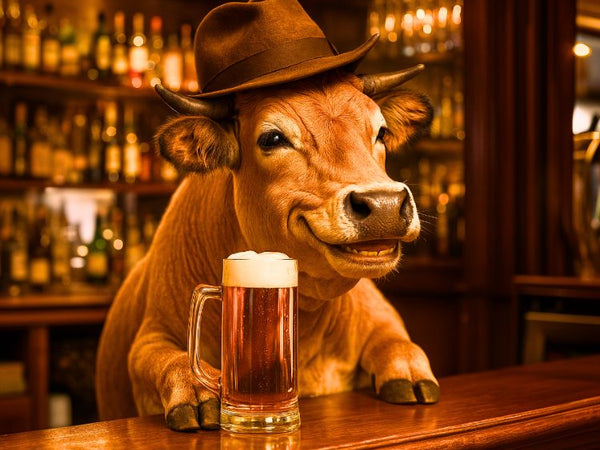 Affiche, Drôle, Travail, Mérite, Bière, Vache, Aubrac, Aveyron, Décoration, Humour.