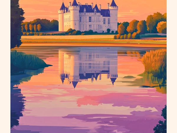chateaux loire paysage coucher soleil vintage retro