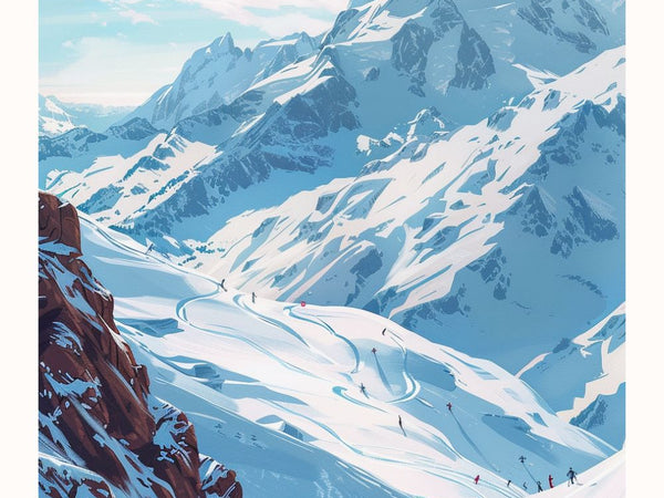Poster ski vintage rétro Alpes neige skieur