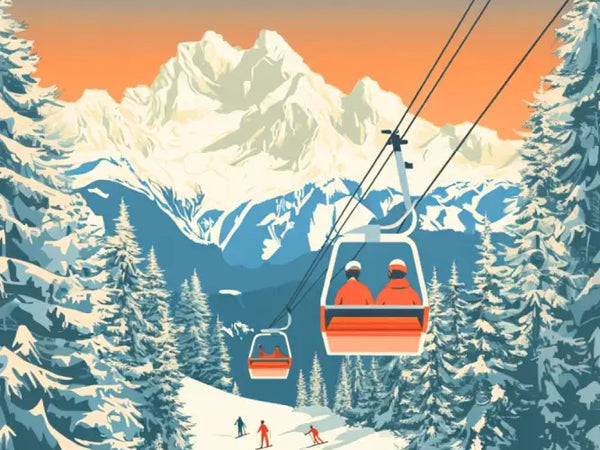 Affiche Haute Savoie télécabine station ski Alpes