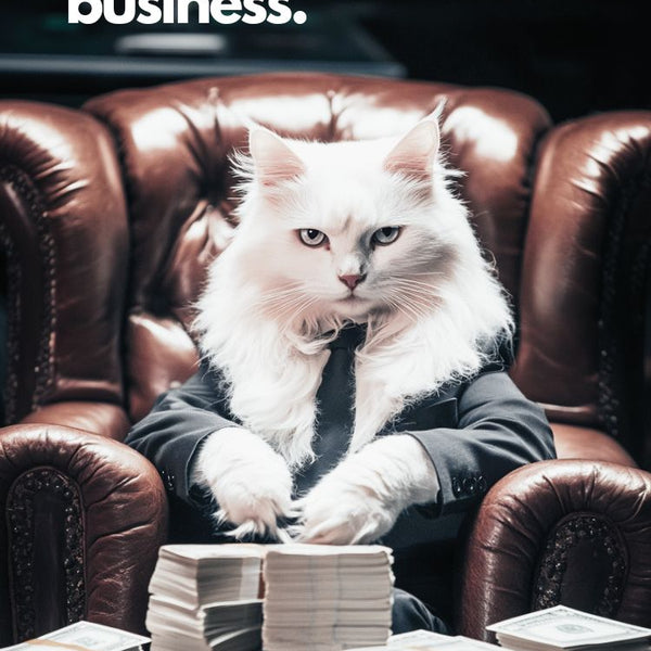 Affiche chat drôle, poster business cat, décoration murale bureau, affiche entrepreneur humour, illustration chat élégant