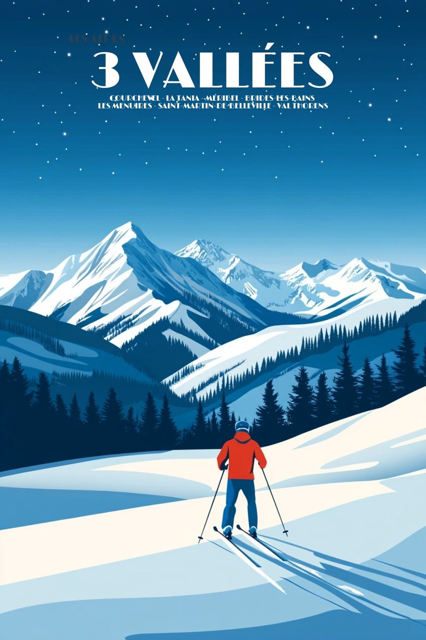 Affiche 3 Vallées – stations de ski des Alpes