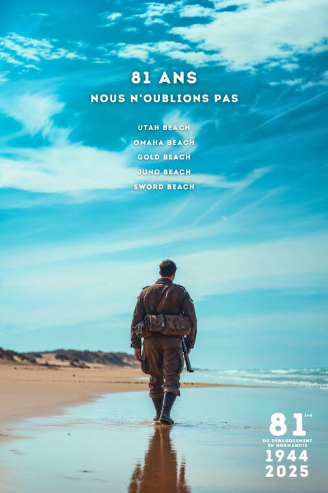 Affiche souvenir du Débarquement de Normandie - 81 ans d’histoire. Un hommage puissant pour une décoration murale unique.