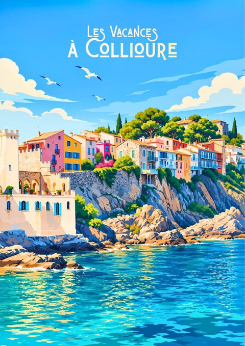 affiche, Collioure, vacances, idée décoration, décoration murale, tableau, Côte Vermeille, Roussillon, Occitanie, souvenir