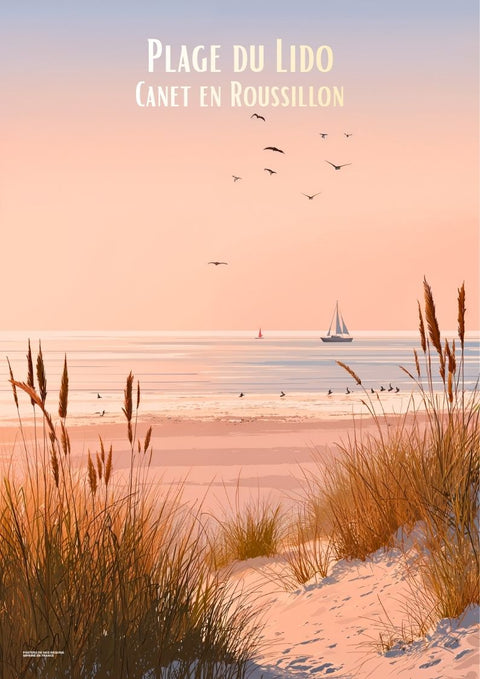 affiche, Canet-en-Roussillon, plage du Lido, pastel, couleur, bord de mer, plage, Roussillon, Occitanie, décoration murale