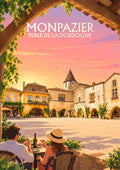 affiche, rétro, vintage, Monpazier, perle de la Dordogne, déco murale, décoration, bastide, Périgord, souvenir