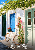 affiche Ars en Ré, île de Ré, affiche dessin, illustration, tendance, maison, fleur, vélo, décoration murale, idée cadeau