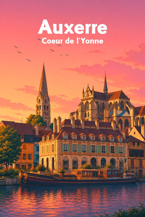 Affiche Auxerre - Coucher de soleil rétro