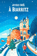 Affiche, Biarritz, Noël, Magie, Hiver, Neige, Décembre, Décoration, Fêtes, Art.