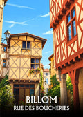 affiche, Billom, rue des Boucheries, boucher, Auvergne, Puy-de-Dôme, médiéval, patrimoine, souvenir, décoration murale