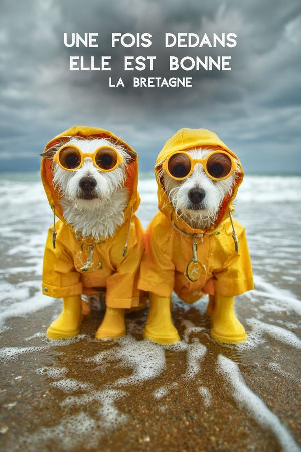 Affiche Bretagne - Pluie, Humour, Chien