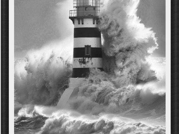 Affiche phare tempête noir et blanc