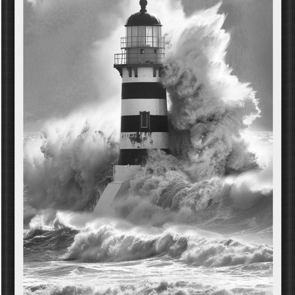 Affiche phare tempête noir et blanc