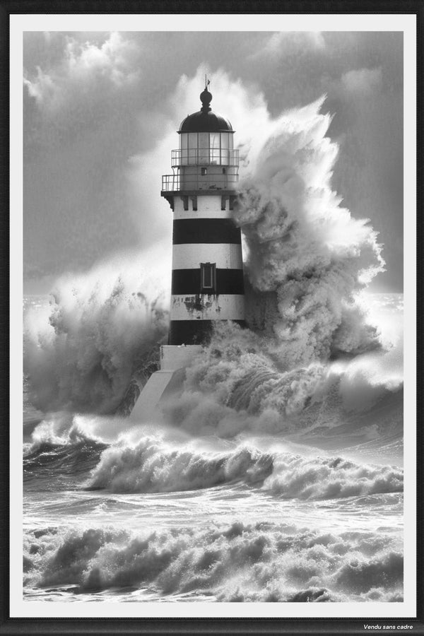 Affiche phare tempête noir et blanc