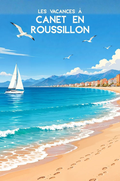 Affiche Canet en Roussillon - Déco Méditerranée Plage.