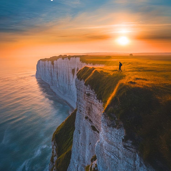 Affiche, Cap blanc nez, Drone, Coucher de Soleil, Nord Pas de Calais, Paysage, Nature, Mural, Photo aérienne, Décoration.
