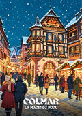 affiche, Colmar, rétro, vintage, marché de Noël, Belle Époque, neige, hiver, Alsace, décoration murale