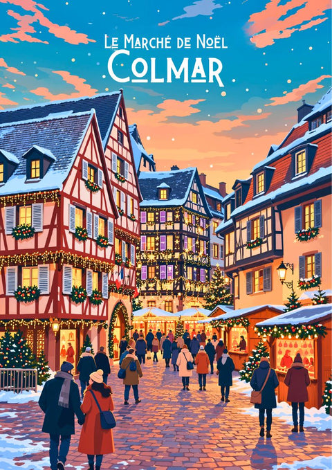 affiche, Colmar, tendance, design, souvenir, tourisme, graphisme, idée cadeau, sapin, marché de Noël