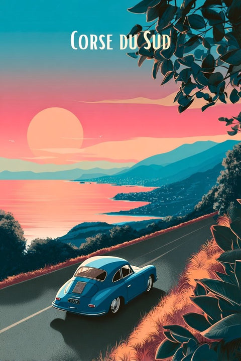 Affiche Corse du Sud vintage - Coucher de soleil rétro [Paysage]