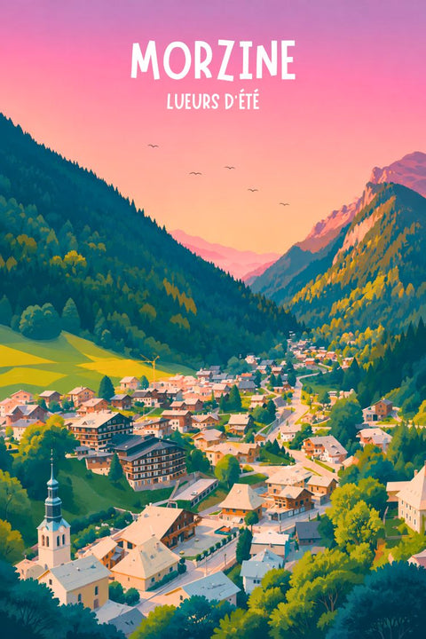 Affiche Morzine - Coucher de soleil ville paysage