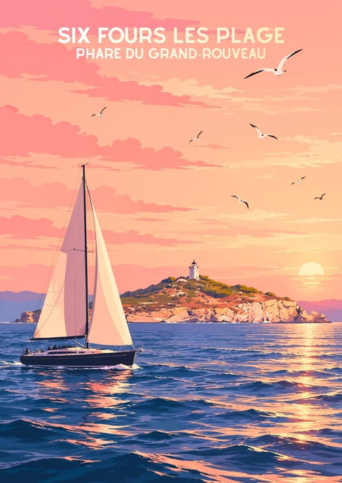 affiche, déco, Six-Fours-les-Plages, phare, Grand Rouveau, Var, mer, Méditerranée, souvenir, décoration murale