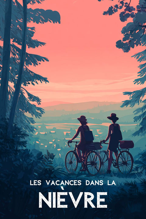 Affiche, Vintage, Retro, Nièvre, Paysage, Campagnard, Coucher de Soleil, Décoration, Murale, Art.