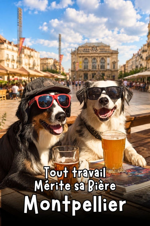 Affiche Drole Montpellier - Tout travail Mérite sa bière -