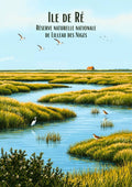 affiche, île de Ré, Lilleau des Niges, réserve naturelle, nature, oiseaux, marais, souvenir, décoration murale, Charente-Maritime