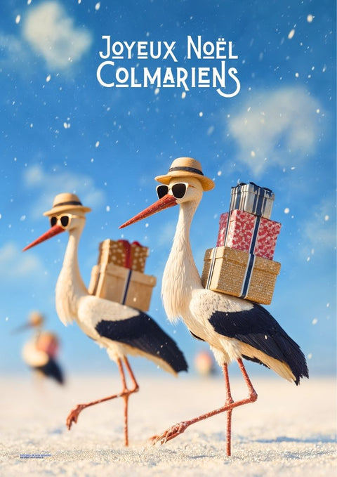 affiche, Joyeux Noël, Colmariens, Colmar, cadeau, carte postale, vœux, rigolote, originale, Alsace