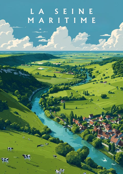 affiche, poster, Seine-Maritime, campagne, paysage, Normandie, nature, souvenir, décoration murale, idée cadeau