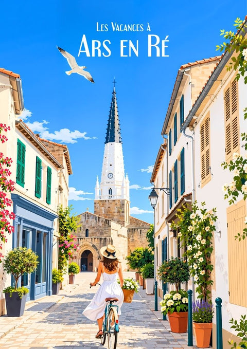affiche, Ars-en-Ré, île de Ré, vacances, aesthetic, design, souvenir, tourisme, décoration murale, Charente-Maritime