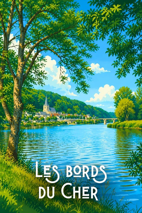 Affiche Bords du Cher - Dessin Tableau Cadeau